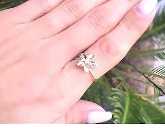 Flower Ring 14K White and Yellow Gold Big Size Curvy Shank | Dainty Ring | Ring Valentines Gay Jewelry For Girlfriend | I Love You | Choose