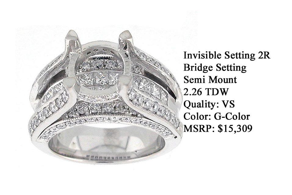 Invisible Setting Bridge Design 2.87 TCW Semi Mount Diamond Ring and ...