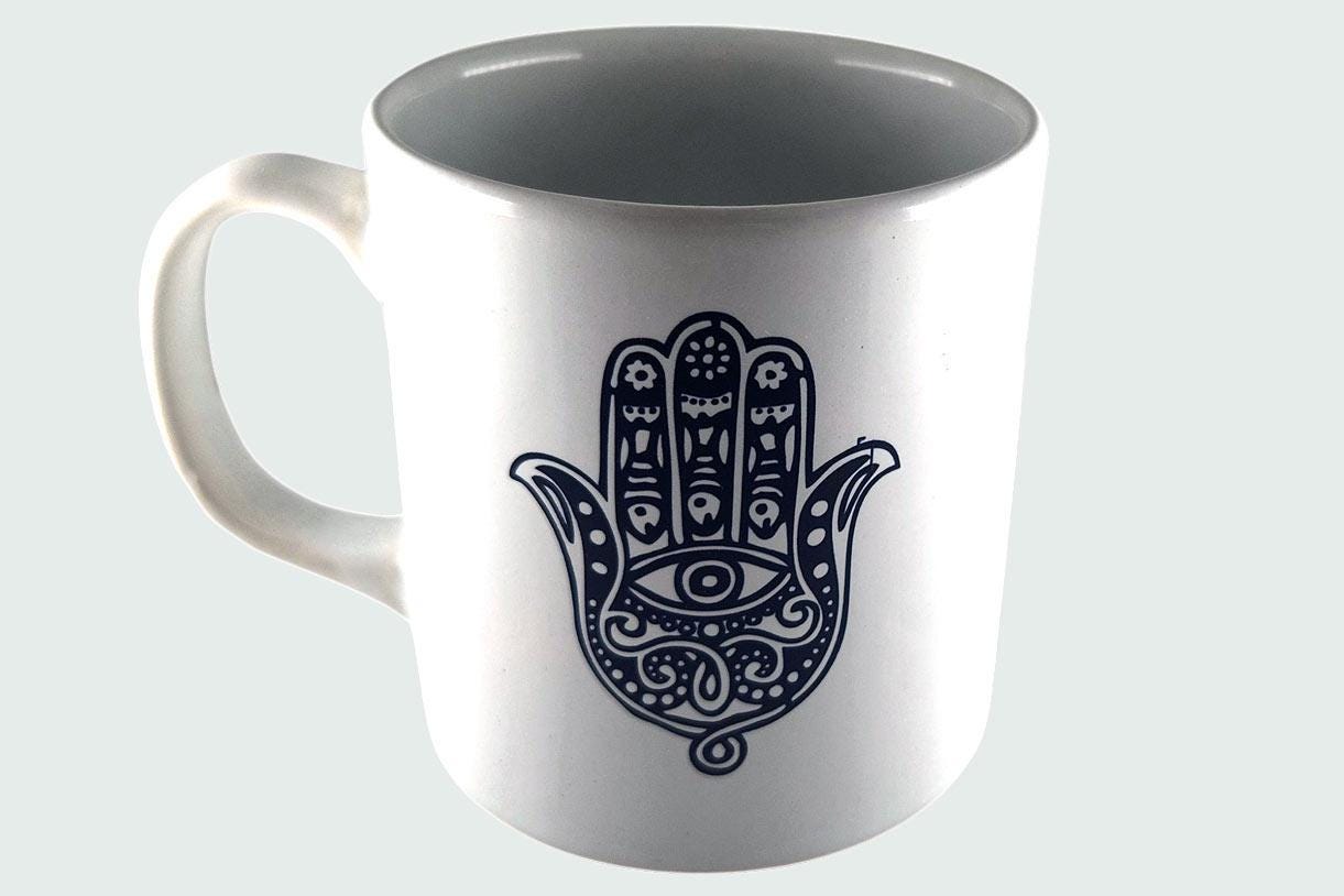 Handmade Ceramic Mug, Hamsa Mug, Coffee Cup, Tea Mugg, Cofee, Hamzah, Housewarming Gift, Greek Gift, Hygge Gift, Israeli Design Good Luck