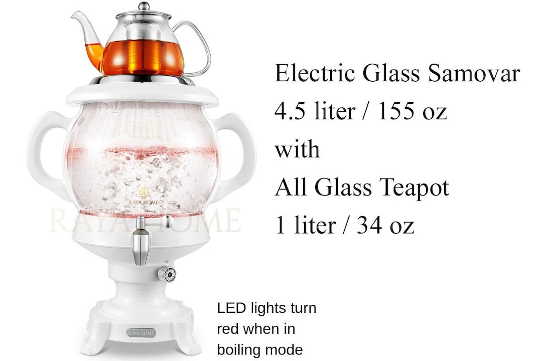 RAYA Glass Tea Maker & Samovar, White Original RAYA Glass Tea Maker