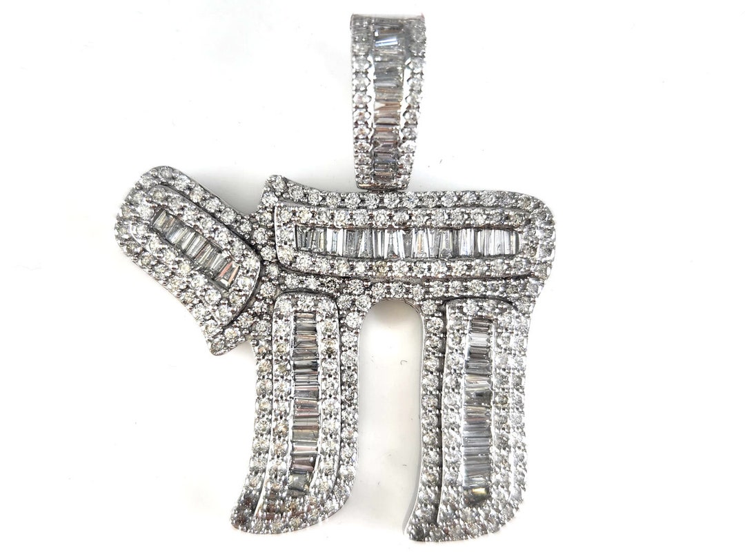 Beautiful 14K White Gold Diamond Chai Made Out of Solid 14K White Gold