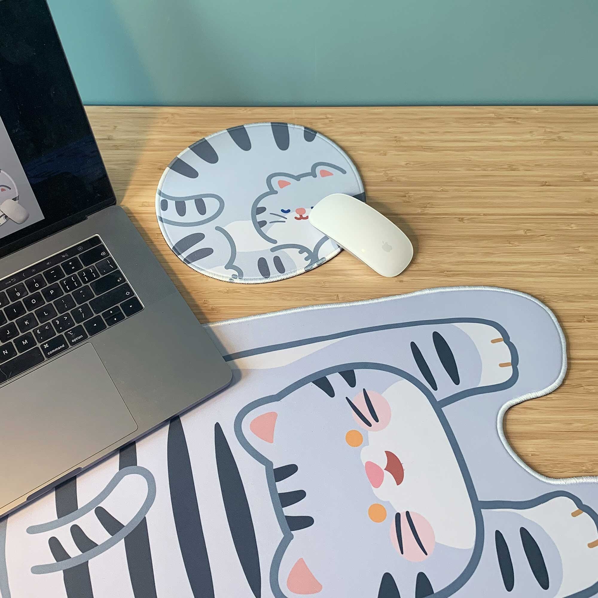 Large Cat Computer Mouse Pad Gray Tabby Cute Desk Mat Cat Mom | Etsy