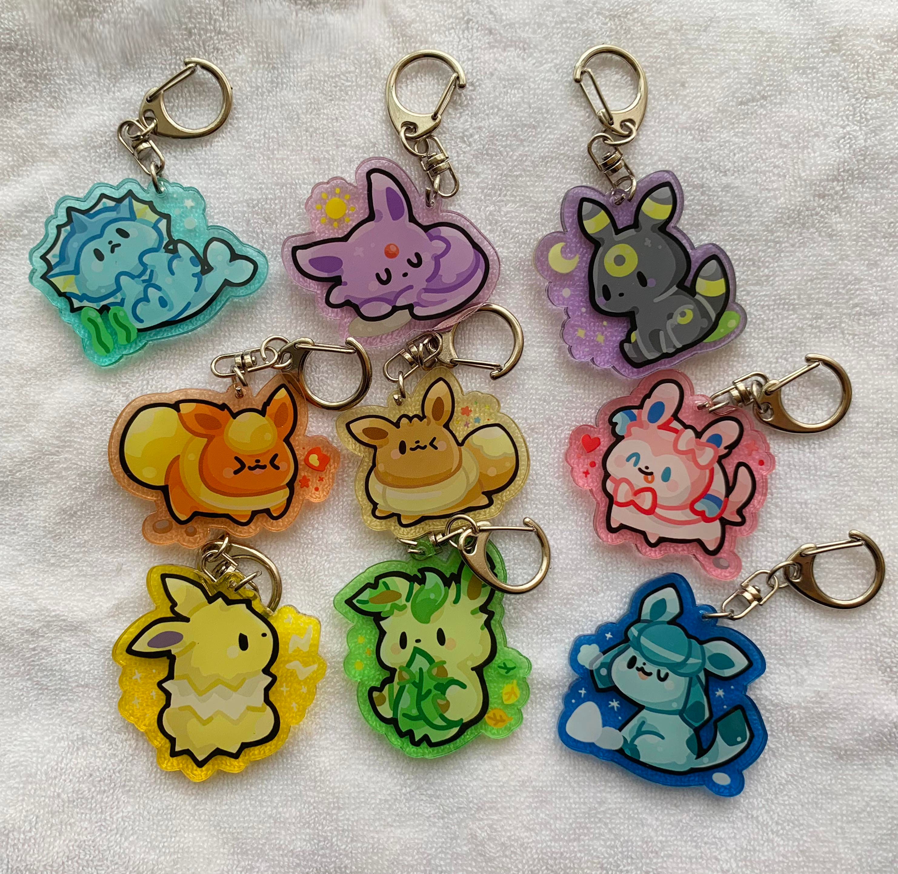 Eeveelution Keychains Cute Pokemon Key Rings Acrylic Eevee Etsy