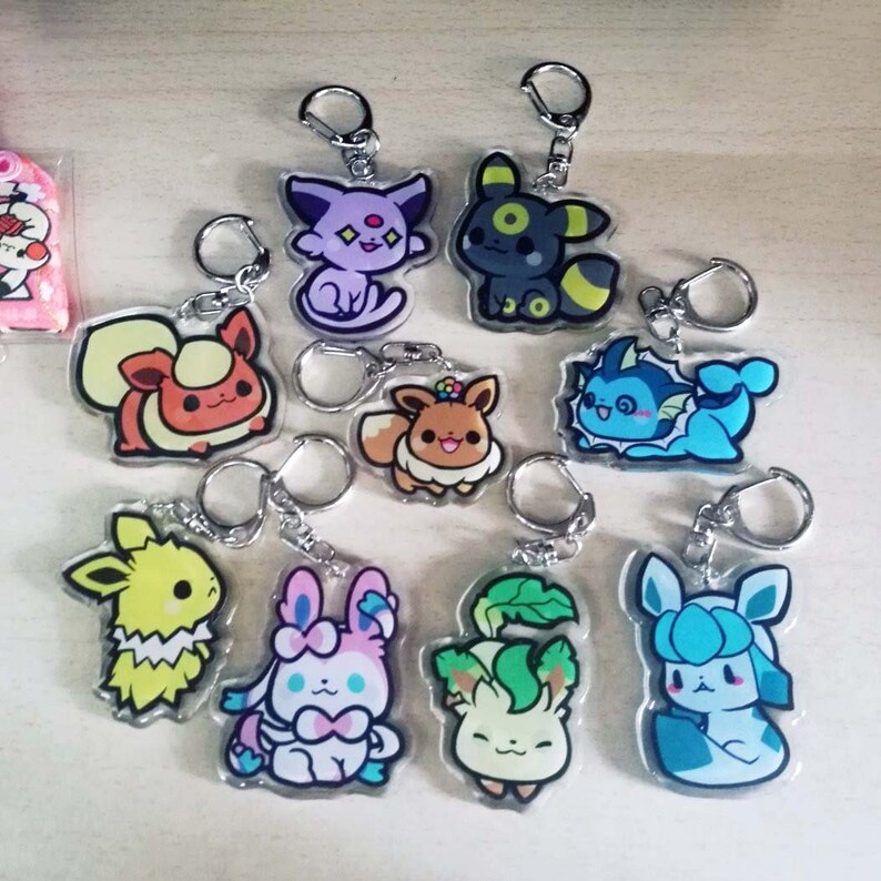 Eevee Keychains Cute Pokemon Keyrings Resin Eevee Evolutions Etsy