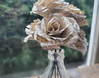 Custom Book Upgrade for Paper Roses Listing, Book Page Flowers, Book Wedding Decor, Paper Anniversary Gift, Literary Gifts for Book Lovers