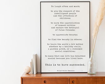 Emerson “This is to have succeeded”Book Quote, Wall Art, Home Decor, Inspiring Quotes, Vintage Art, Minimalist Art, Literary Art, Print