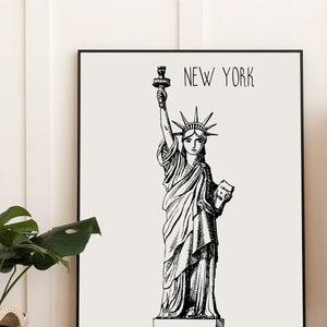 Wundersame Freiheitsstatue, Schwarz-Weiß, Wohndekor, Vintage Kunst, Minimalistische Kunst, New York City, Freiheit, Lady Liberty, NYC