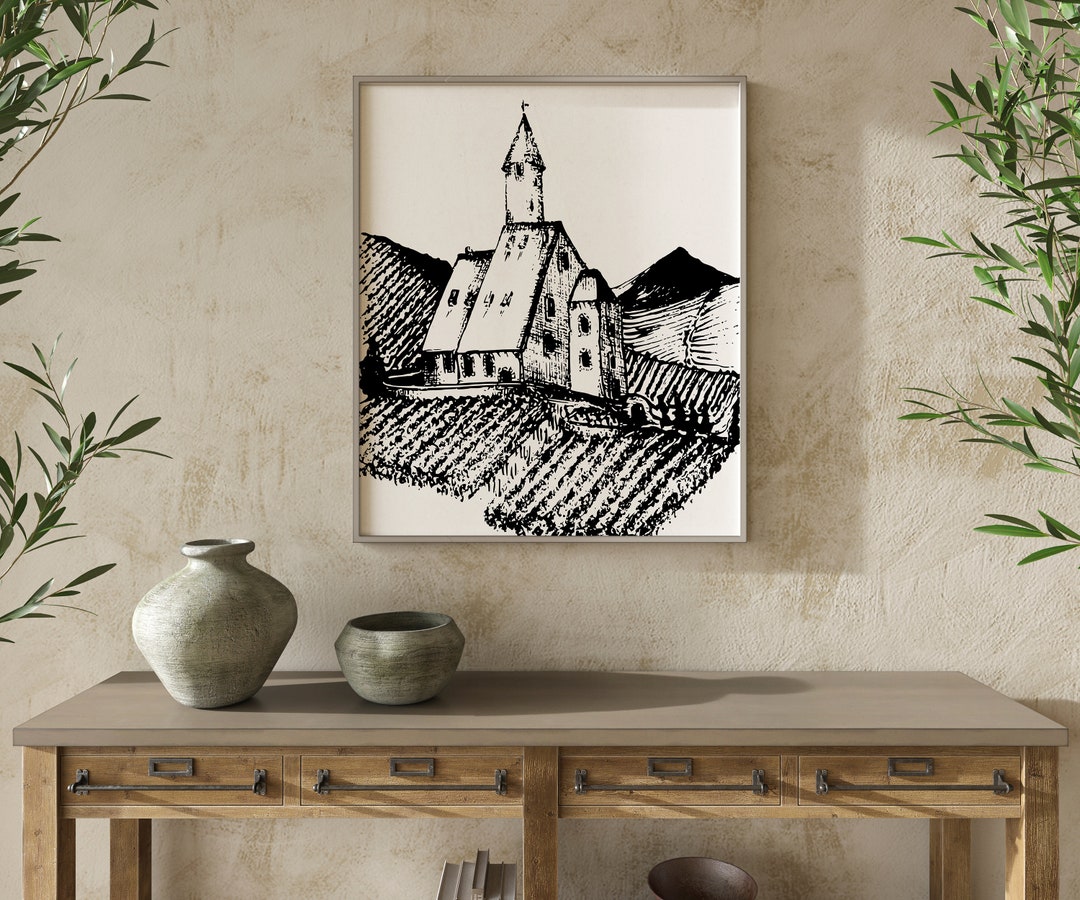 Darling Vineyard Print, Black and White, Home Decor, Vintage Art