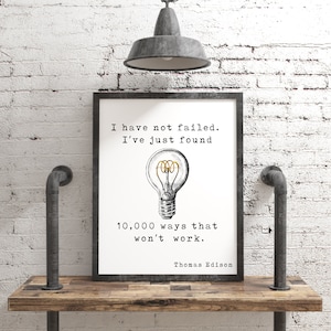 Thomas Edison Quotes, Wall Art, Home Decor, Inspiring Quotes, Vintage Art, Minimalist Art, Literary Art, Print