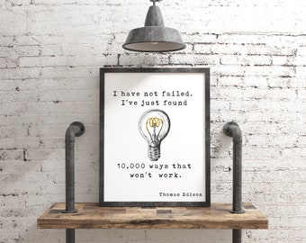 Thomas Edison Citas, Arte de la pared, Decoración del hogar, Citas inspiradoras, Arte vintage, Arte minimalista, Arte literario, Impresión