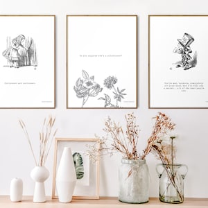 Set - Alice in Wonderland Prints, Lewis Carroll, Mad-hatter, Art Quotes, Wall Art, Home Decor, Vintage Art, Minimalist Art, Literary Art,