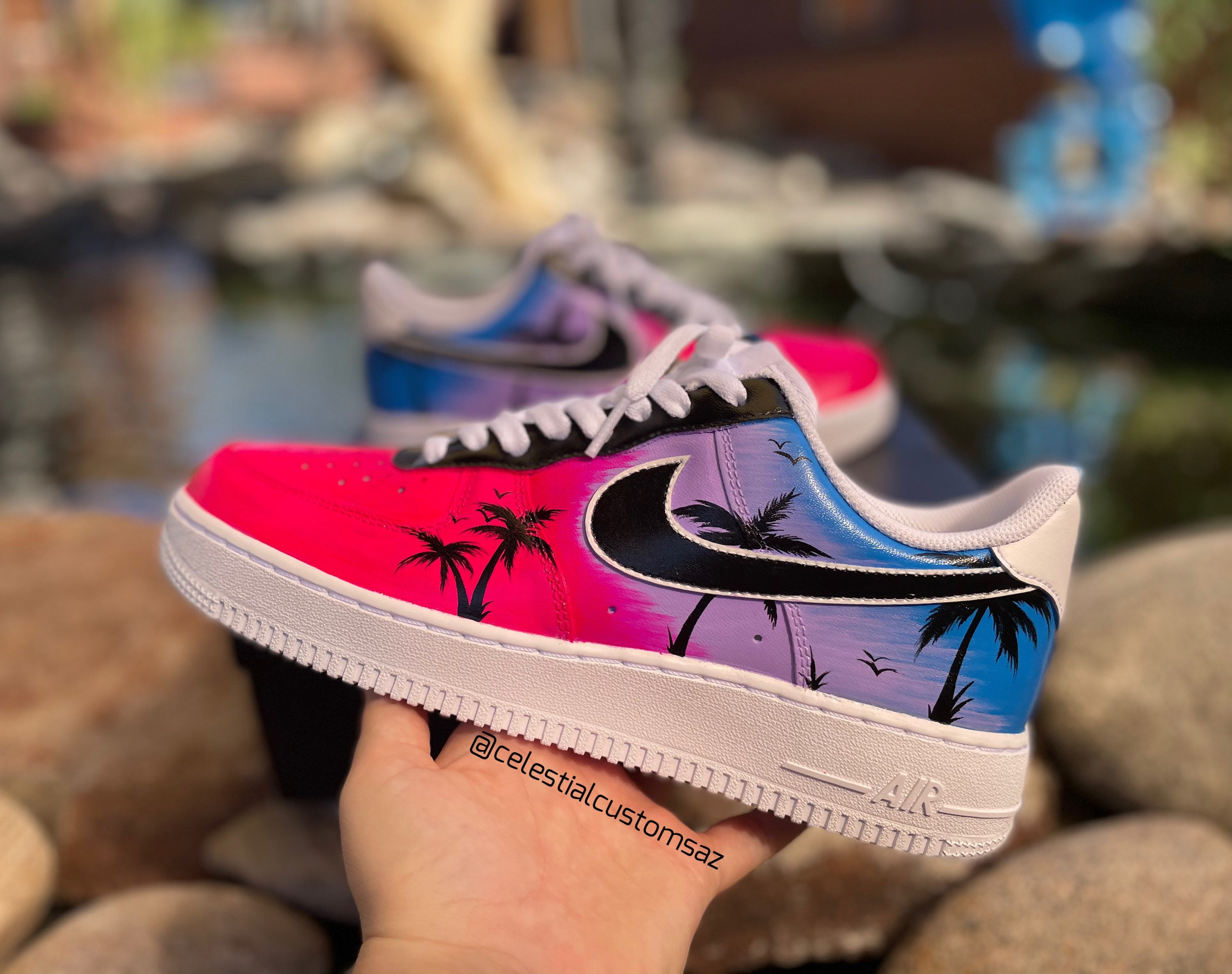 Custom Hand Painted Nike Glowing Miami Palm Trees Jordan 1 High – B Street  Shoes