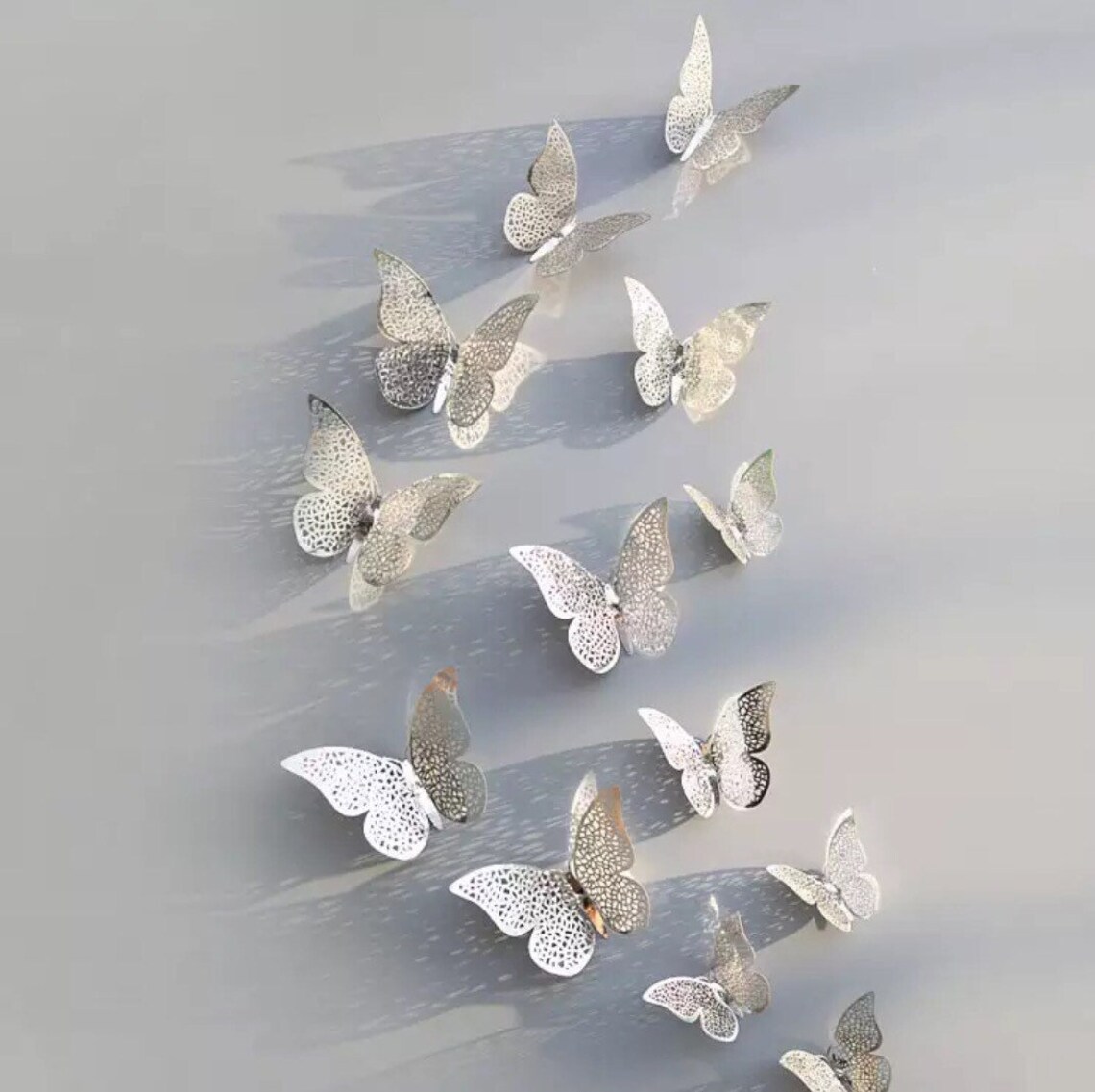 12 PCs Silver 3D Butterfly Wall Decoration Etsy