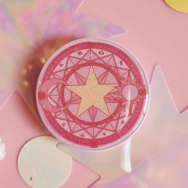 Sakura's Card Captor Magic Circle GLITTERY Phone Holder - Anime phone stand - magical girls - kawaii - phone stand -pink color - cute design