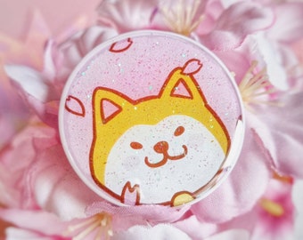 Glitter Shiba Inu Phone Grip: Kawaii Pastel Pink Dog Phone Stand