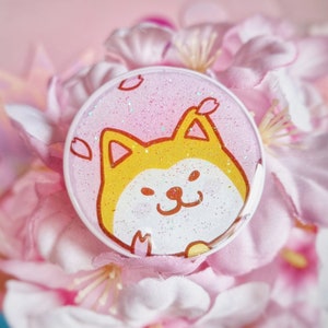 Glitter Shiba Inu Phone Grip: Kawaii Pastel Pink Dog Phone Stand