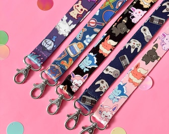 Cute Lanyards Videogame Inspired - Poke Ghosts - Eeveelutions - Kawaii Badge Holders - Key Straps - Anime Lanyard
