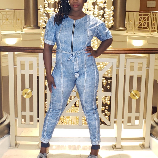 Polyester Jumpsuit, Print Jumpers for Wife, Jumpers for Women, Date Night Outfit, Sexy Jumpsuit, Girls Night Out, Denim Inspired, Sexy