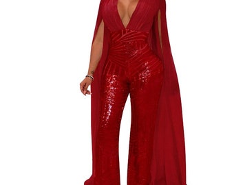 Red Sparkely Jumpsuit| Jumpsuit Women Formal| Jumpers for Women| Jumpsuit Wedding, Sexy Jumpsuit, Bodycon Red Jumpsuit, Sequin Jumpsuit,