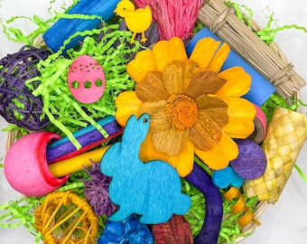 Plato de Pascua de primavera / Juguete masticable natural, seguro, no tóxico y hecho a mano para conejos, cobayas y otras mascotas pequeñas