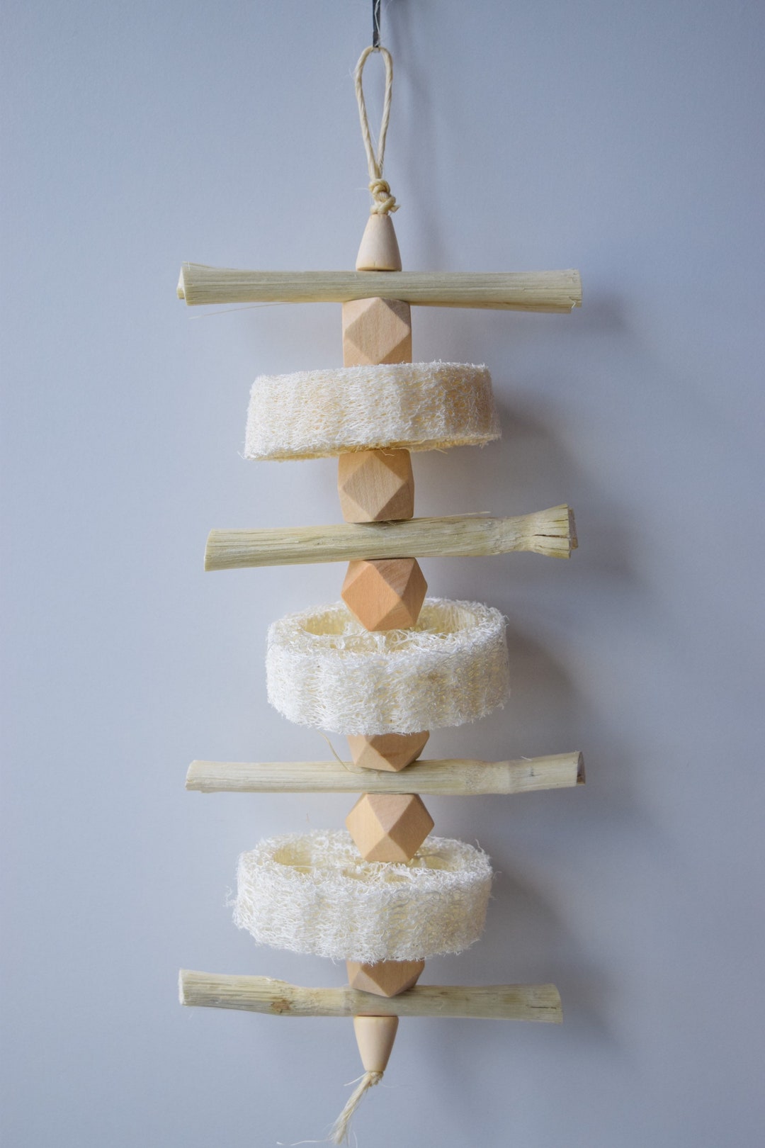 Loofah & Bamboo Hang/toss Toy Natural, Safe, Nontoxic, Handmade Chew Toy for Rabbit, Guinea Pig