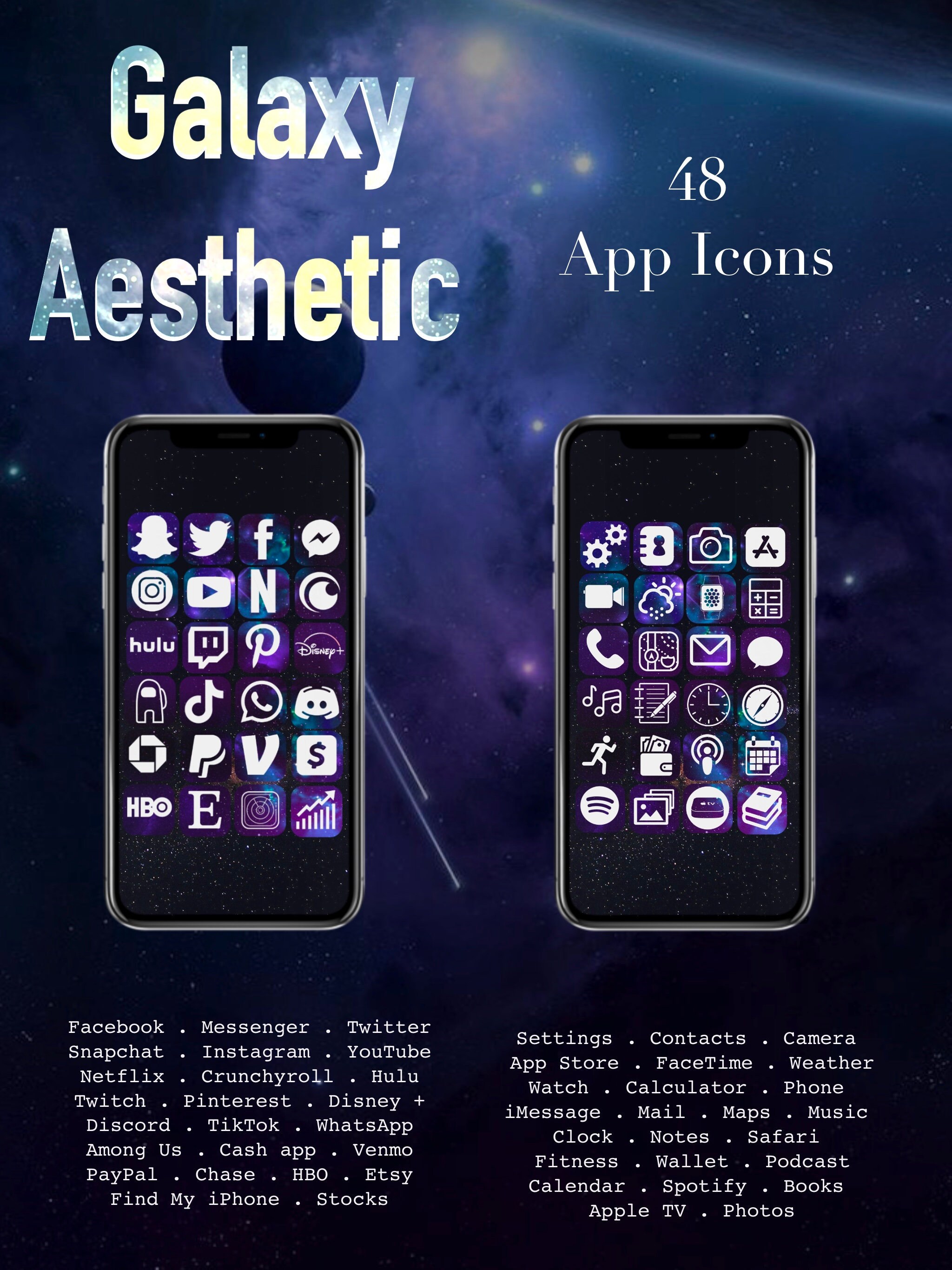 Galaxy Space Aesthetic Icons 48 Ios 14 App Icons Etsy