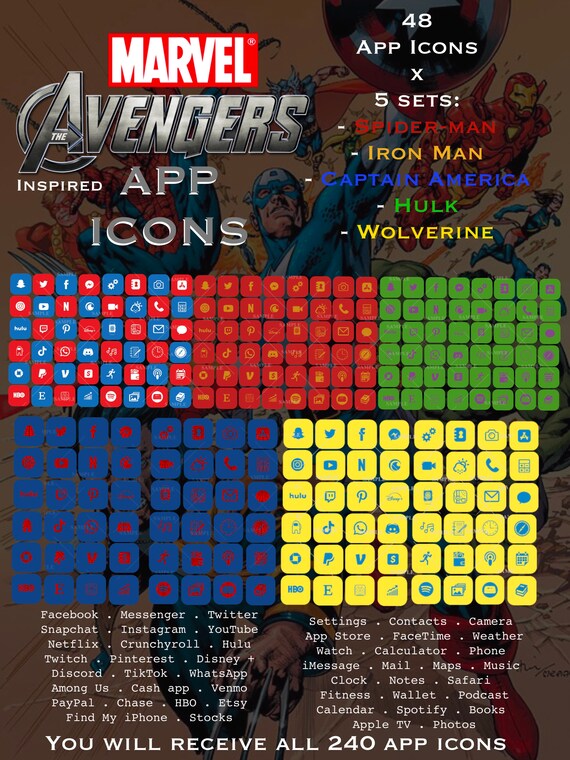 Marvel Avengers Aesthetic Icons 240 Ios 14 App Icons 5 Etsy Marvel Avengers Aesthetic Icons 240 Ios 14 App Icons 5 Etsy