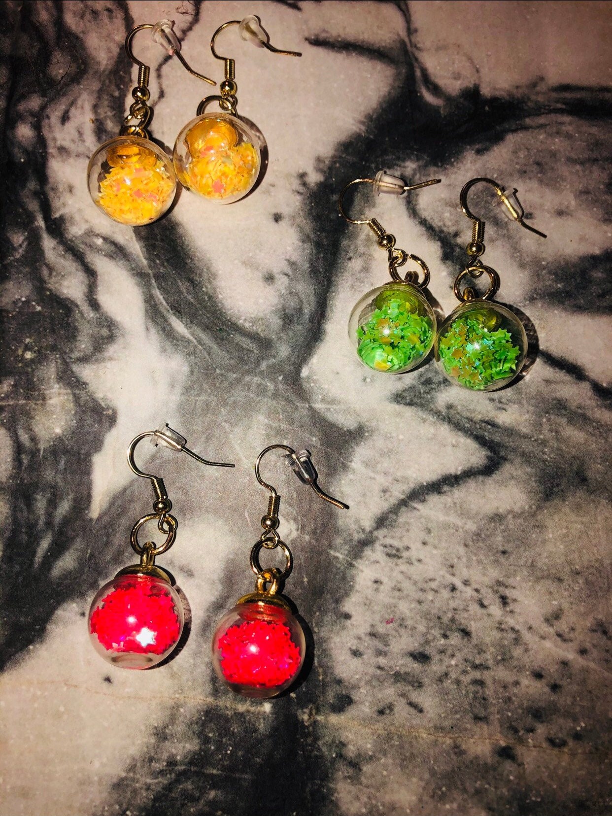 Glitter Ball Gold Earrings many colors Etsy