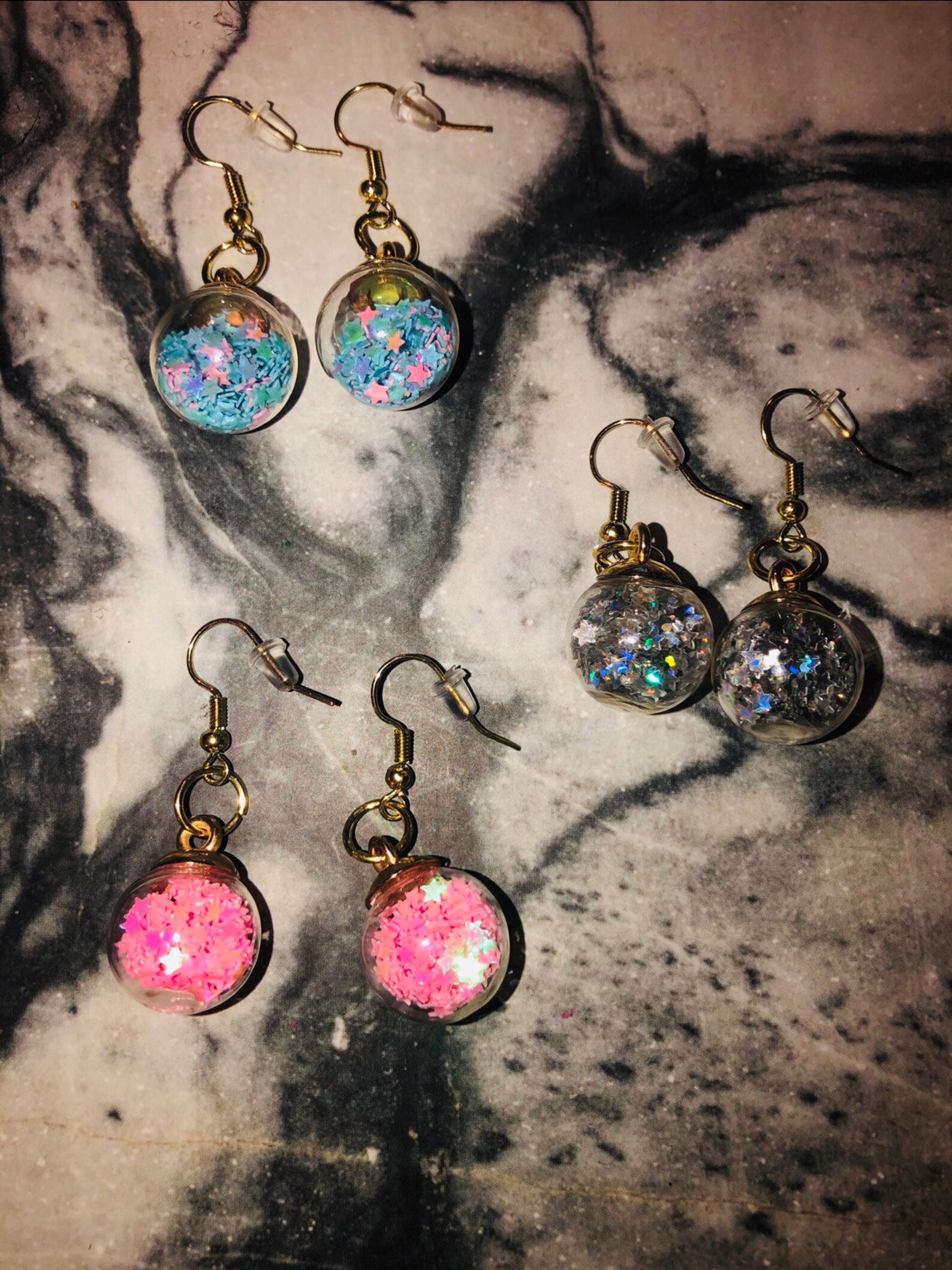 Glitter Ball Gold Earrings many colors Etsy