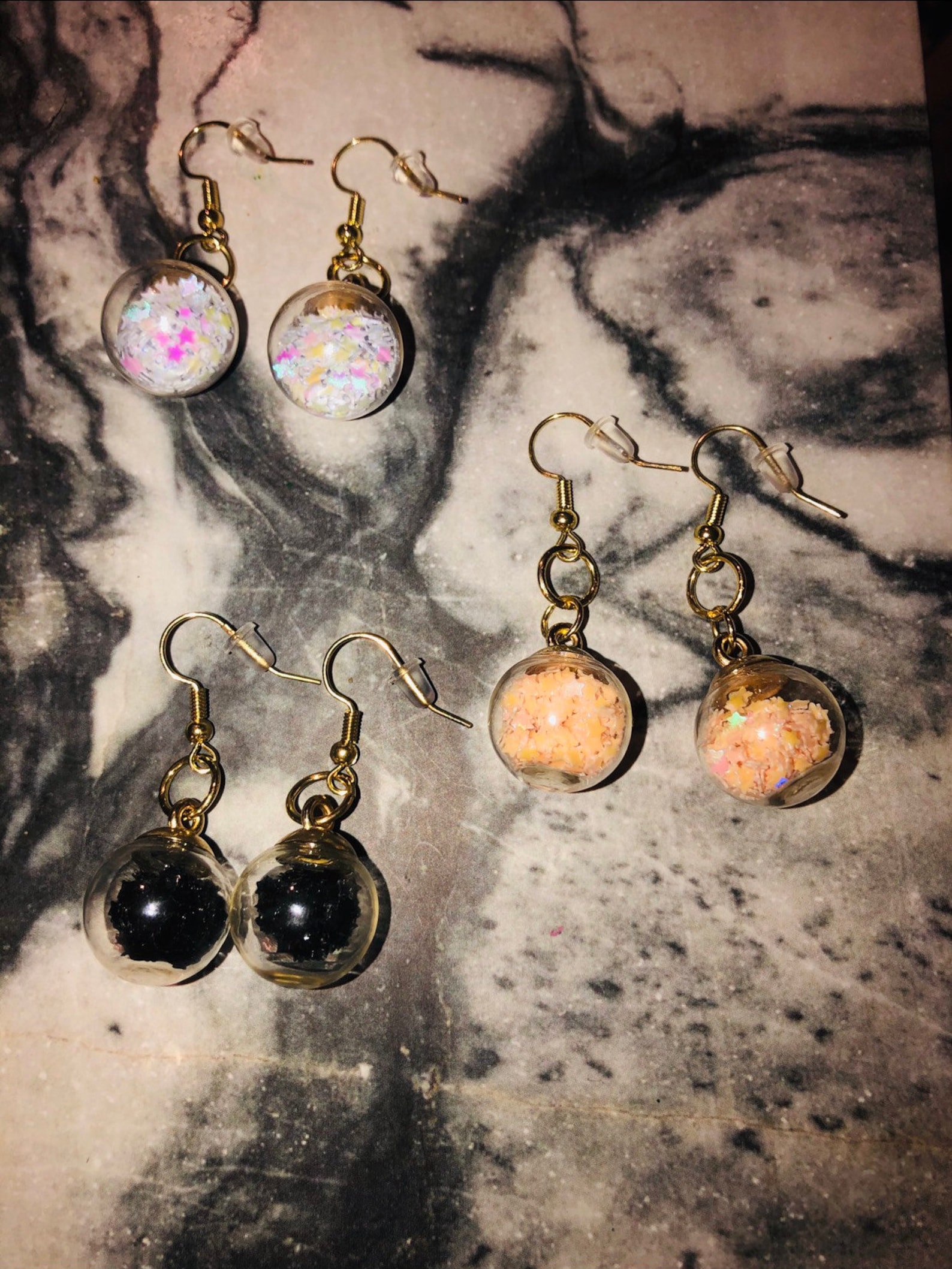 Glitter Ball Gold Earrings many colors Etsy