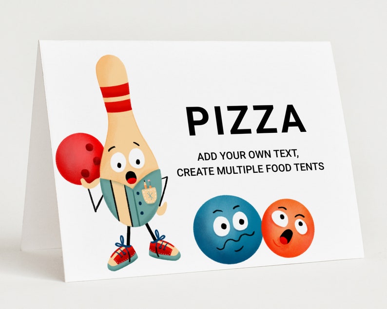Bowling Party Food Tent Food Label Template Editable Food Tent Bowling Birthday Place Card Printable Bowling Tent Card