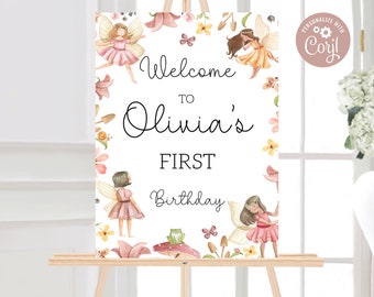 Fairy Birthday Welcome Sign, Woodland Fairy Sign, Fairy Garden Tea Party Sign, Fairy Signage Enchanted Forest, Printable Template 01