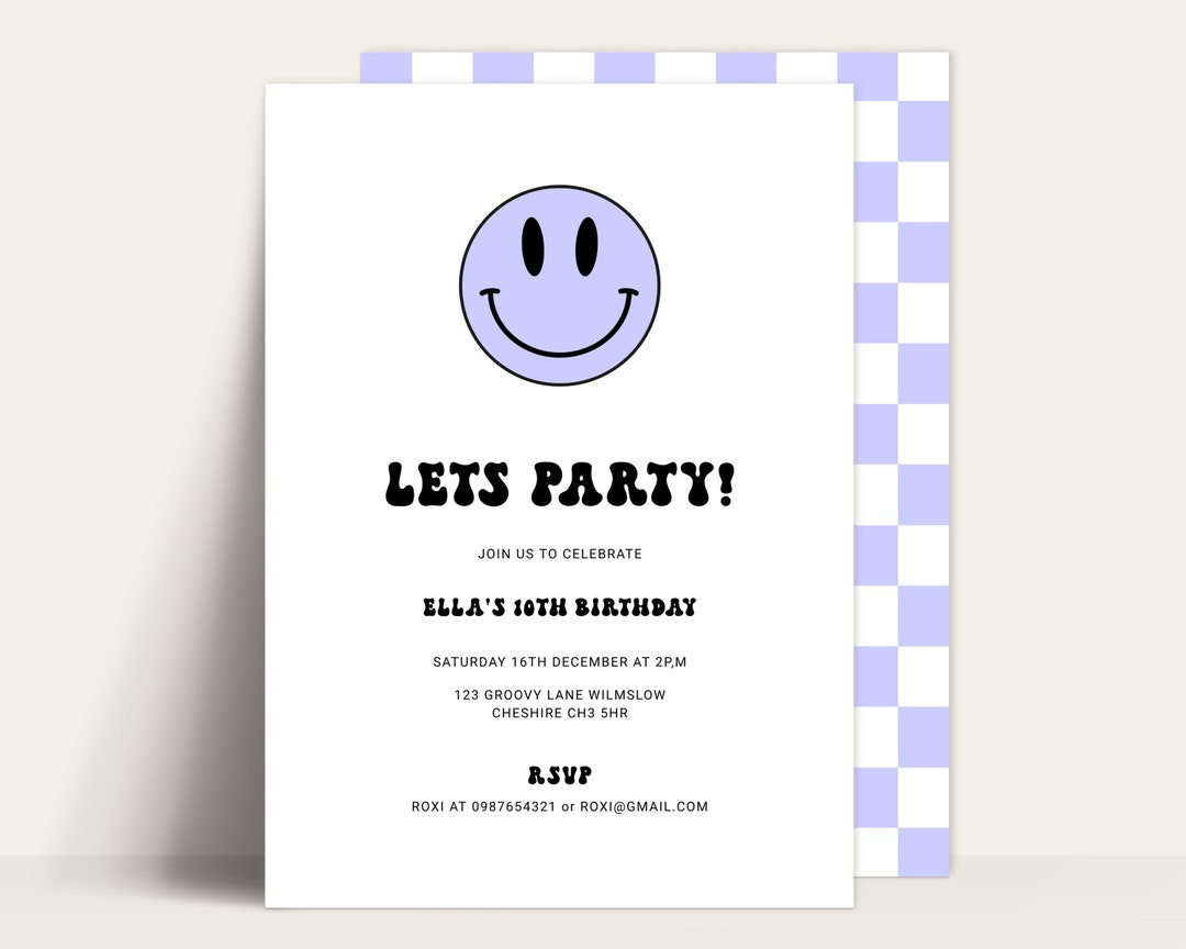 Teen Smiley Face Invitation, Girls Smiley Face Invite, Girls Emoji