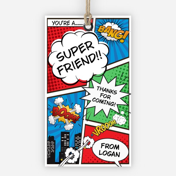 Superhero Favor Tags, Superhero Thank You Tags, Comic Book Style,  Superhero Birthday Tags, Comic Birthday Party, Birthday Printable Tags