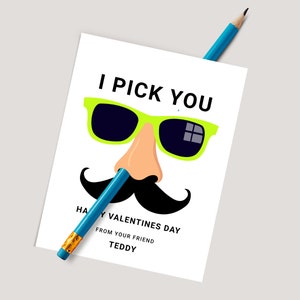 Ik kies je neus Valentine Tag, bewerkbare ik kies je klas Valentine Tag, afdrukbare kaartuitwisseling voor kinderen voor klasse Valentijnsdag cadeautag