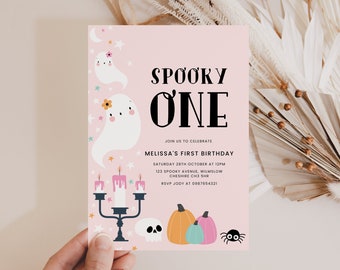 Spooky One Birthday Invitation Spooky One Invitation Pink Ghost Party Halloween Birthday Party Invitations Halloween Party Girls Spooky One