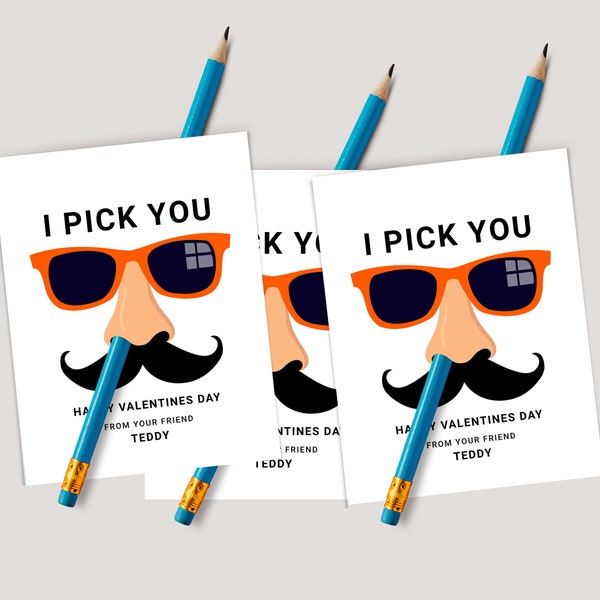 I Pick You Nose Valentine Tag, Editable I Pick You Classroom Valentine Tag, Kids Printable Card Exchange For Class Valentines Day Gift Tag