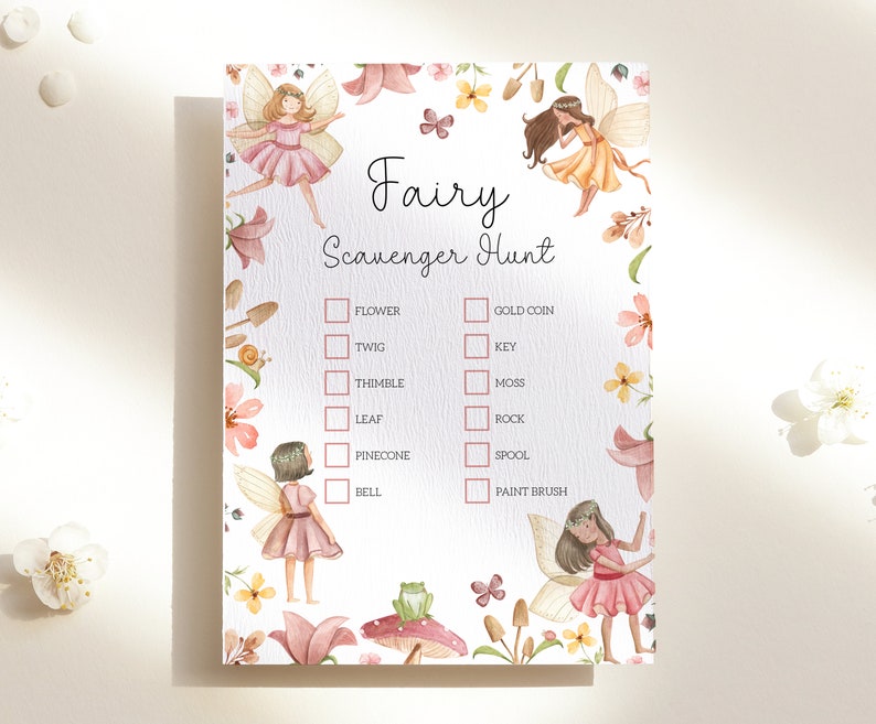 Fairy Scavenger Hunt Game, Editable Printable Woodland Fairy Party Game, Fairy Birthday Activity, Whimsical fairy Treasure Game Template 01 image 2