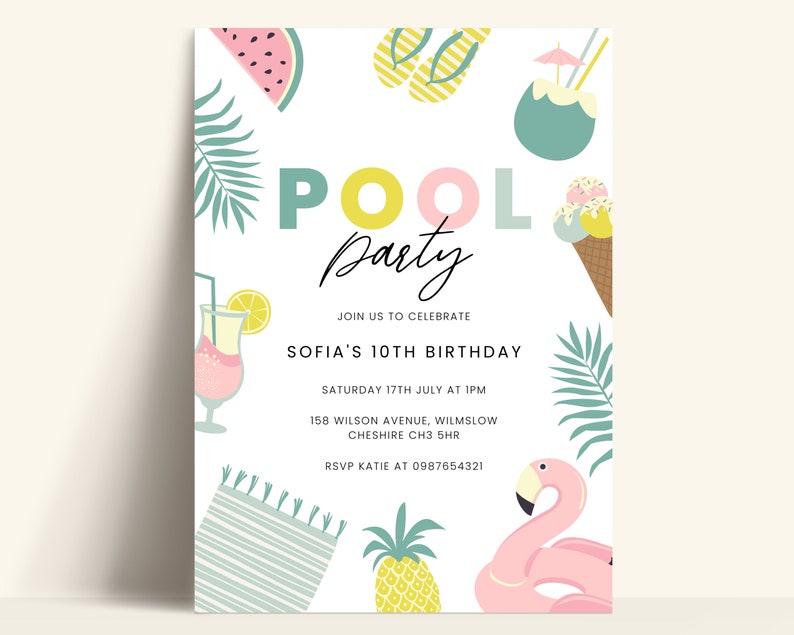 Pool Party Invitation Pool Party Birthday Invitation Editable Etsy