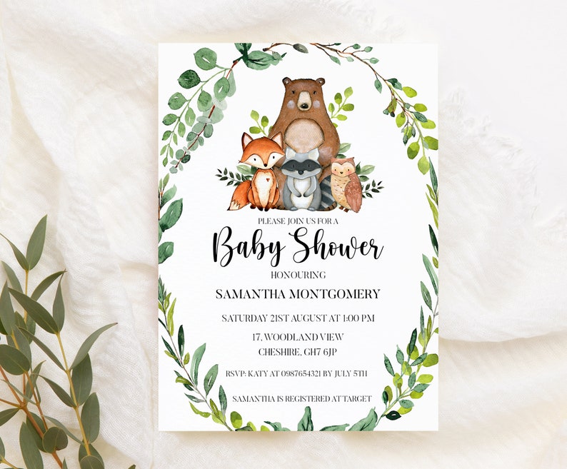 Woodland Baby Shower Invites Woodland Animals Invitation Woodland Shower Invite Gender Neutral Baby Shower Baby Invite