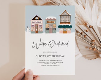 Girls Christmas Birthday Invitation Winter Onederland Invite Girls First Birthday Invitation Christmas Party Invite Instant Download,  WOI01