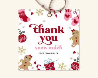 Christmas Birthday Favor Tag Christmas Birthday Thank You Tag Gingerbread Man X-mas Birthday Party Tags Winter ONEderland Birthday Girl