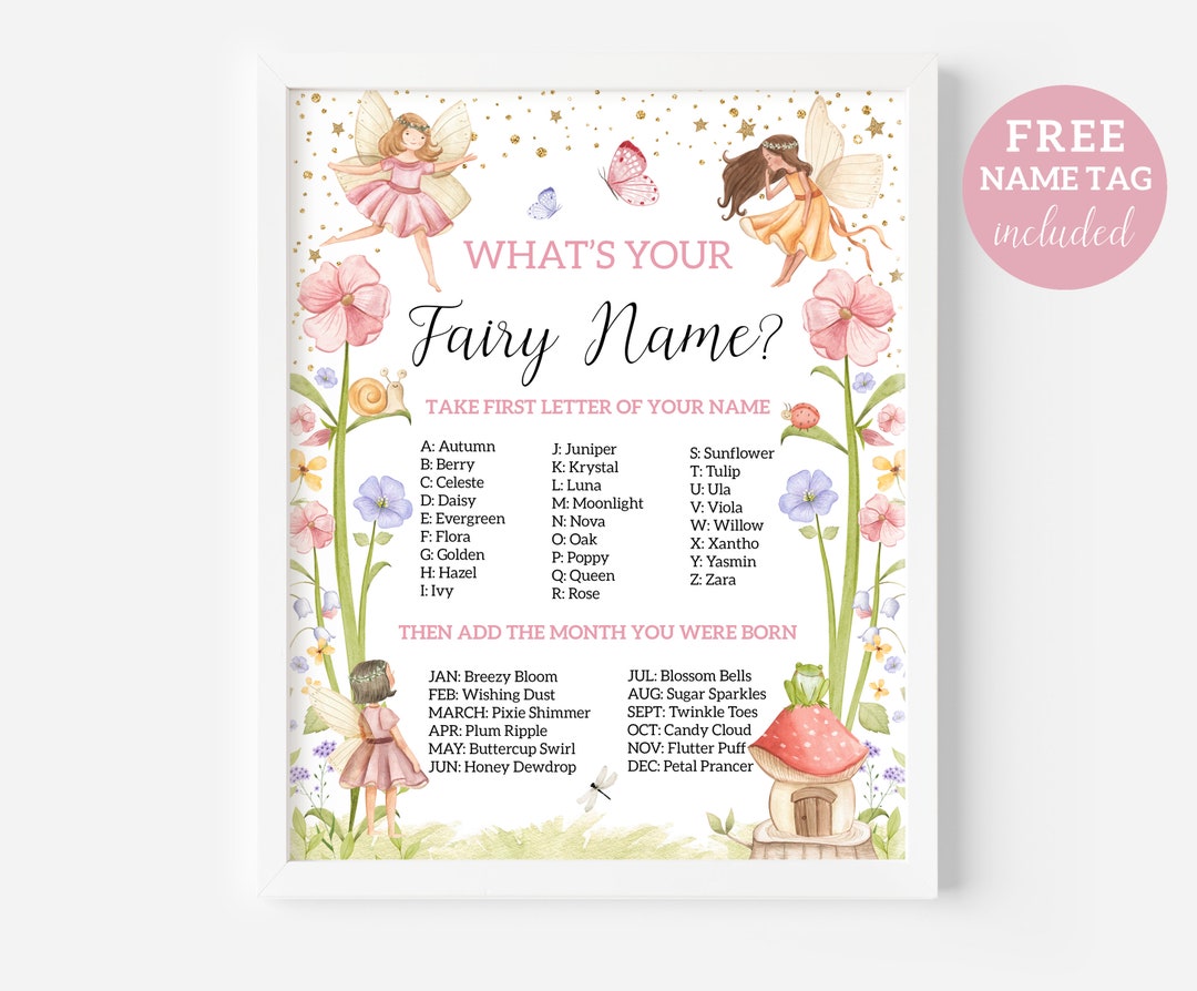 What is Your Fairy Name Fairy Birthday Game Fairy Garden Party Activity ...