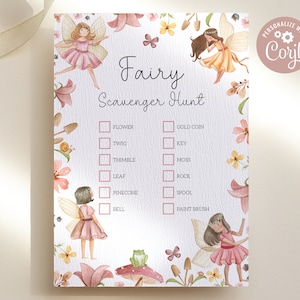 Fairy Scavenger Hunt Game, Editable Printable Woodland Fairy Party Game, Fairy Birthday Activity, Whimsical fairy Treasure Game Template 01 image 1