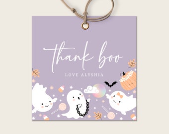 Spooky One Thank Boo Favor Tag Halloween Birthday Thank you Tag Editable Boo Tag Halloween Favors Tag Girls Ghost Party Boo Thank You Tags
