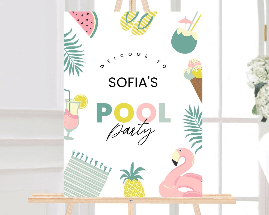 Pool Party Sign Pool Birthday Party Sign Girls Birthday