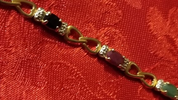 Sterling Silver Emerald Sapphire,Ruby Bracelet 7" - image 3
