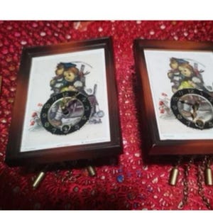 Two vintage small 4"×3" mechanical wall clocks - run