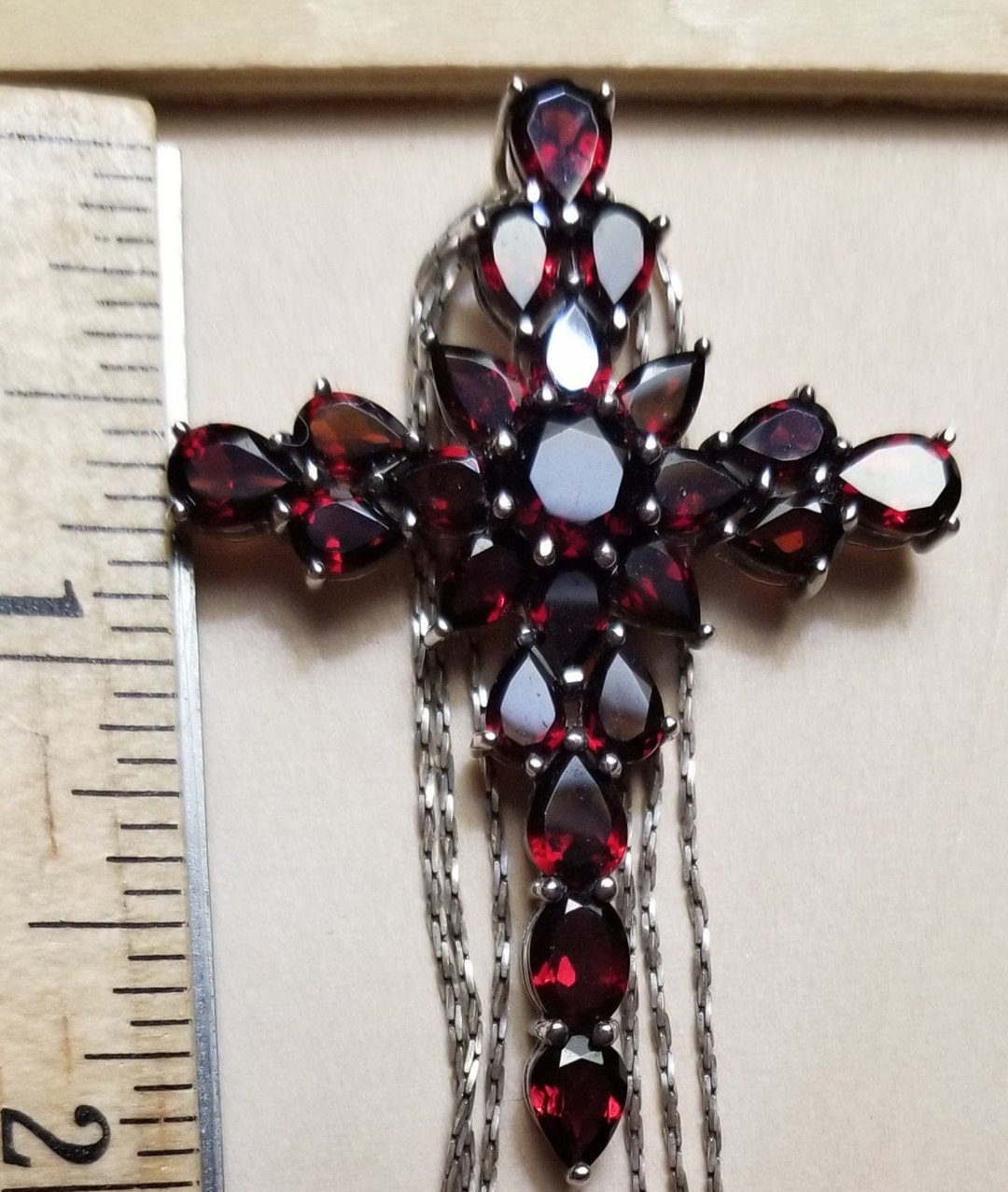 Vintage Sterling Silver Garnet 2 Inches Cross Pendant and Three 18 ...