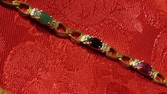 Sterling Silver Emerald Sapphire,Ruby Bracelet 7" - image 2